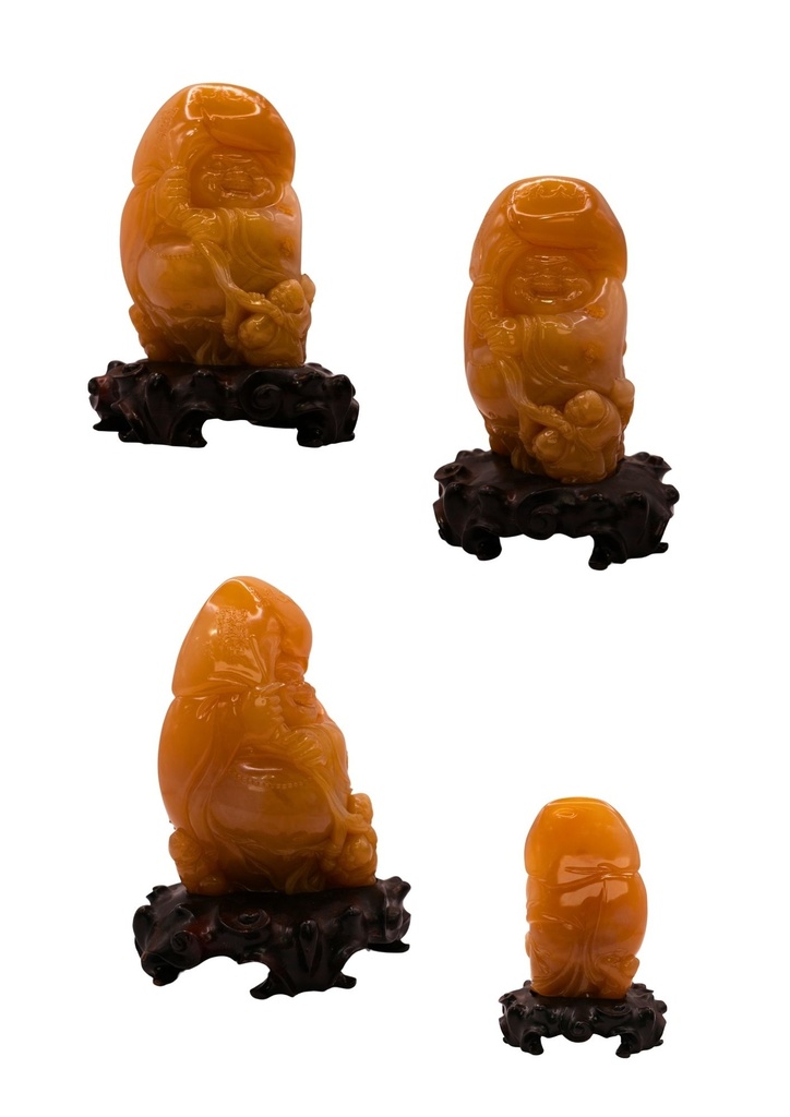 B-001 壽山石黄荔枝洞皆大歡喜擺件