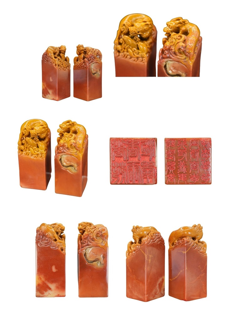 B-027 壽山石高山石魚躍龍門對章