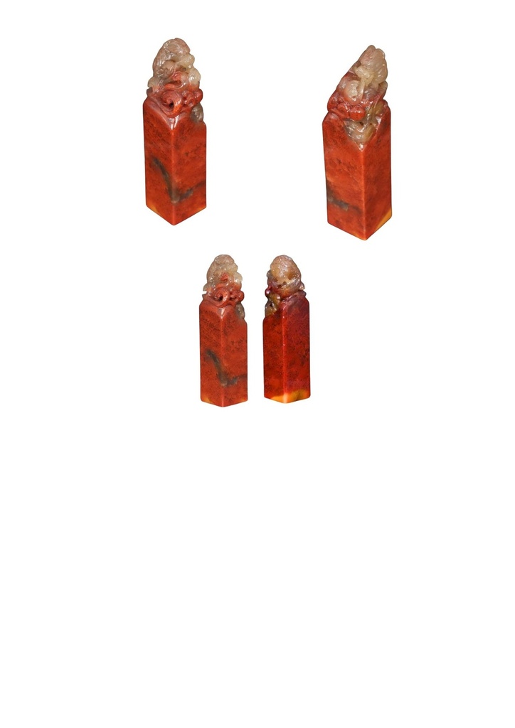 B-075 壽山石硃砂凍龍吐水正方章